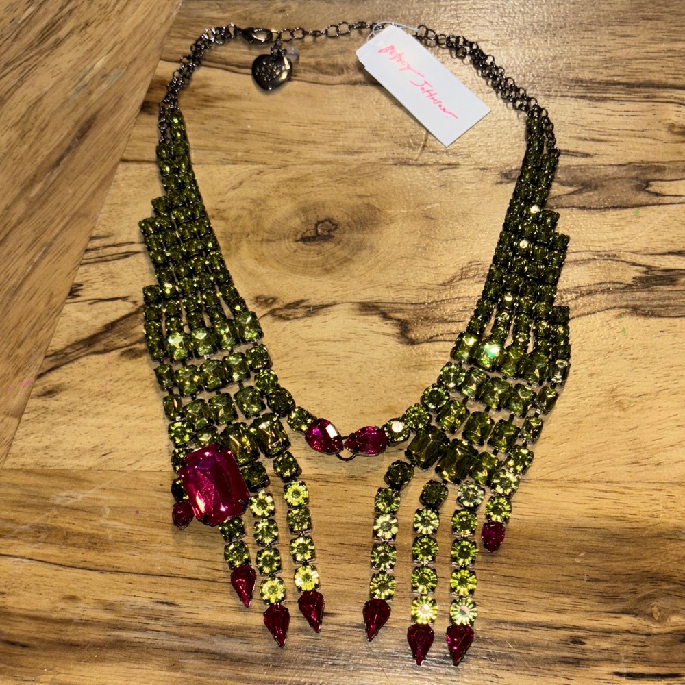 Betsey Johnson Olive and Fuchsia Cascade Necklace